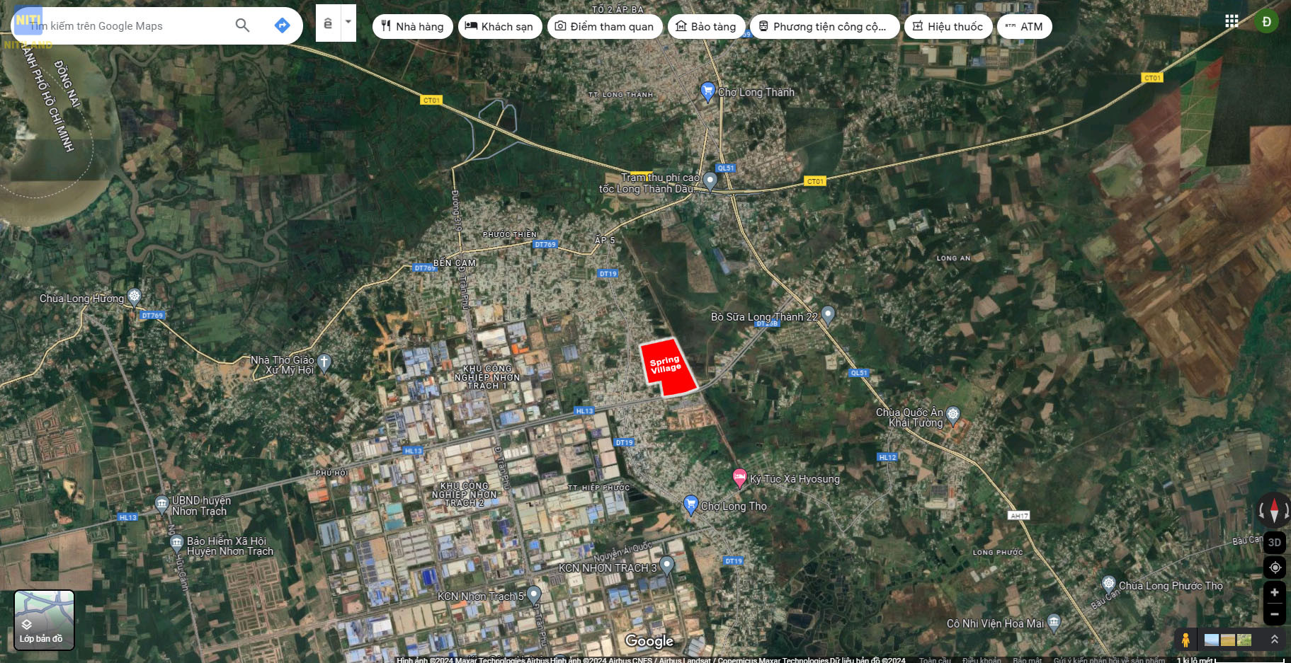 Bản đồ vị trí dự án Spring Ville nằm tại trung tâm huyện Nhơn Trạch, liền kề các khu công nghiệp lớn và trục giao thông huyết mạch