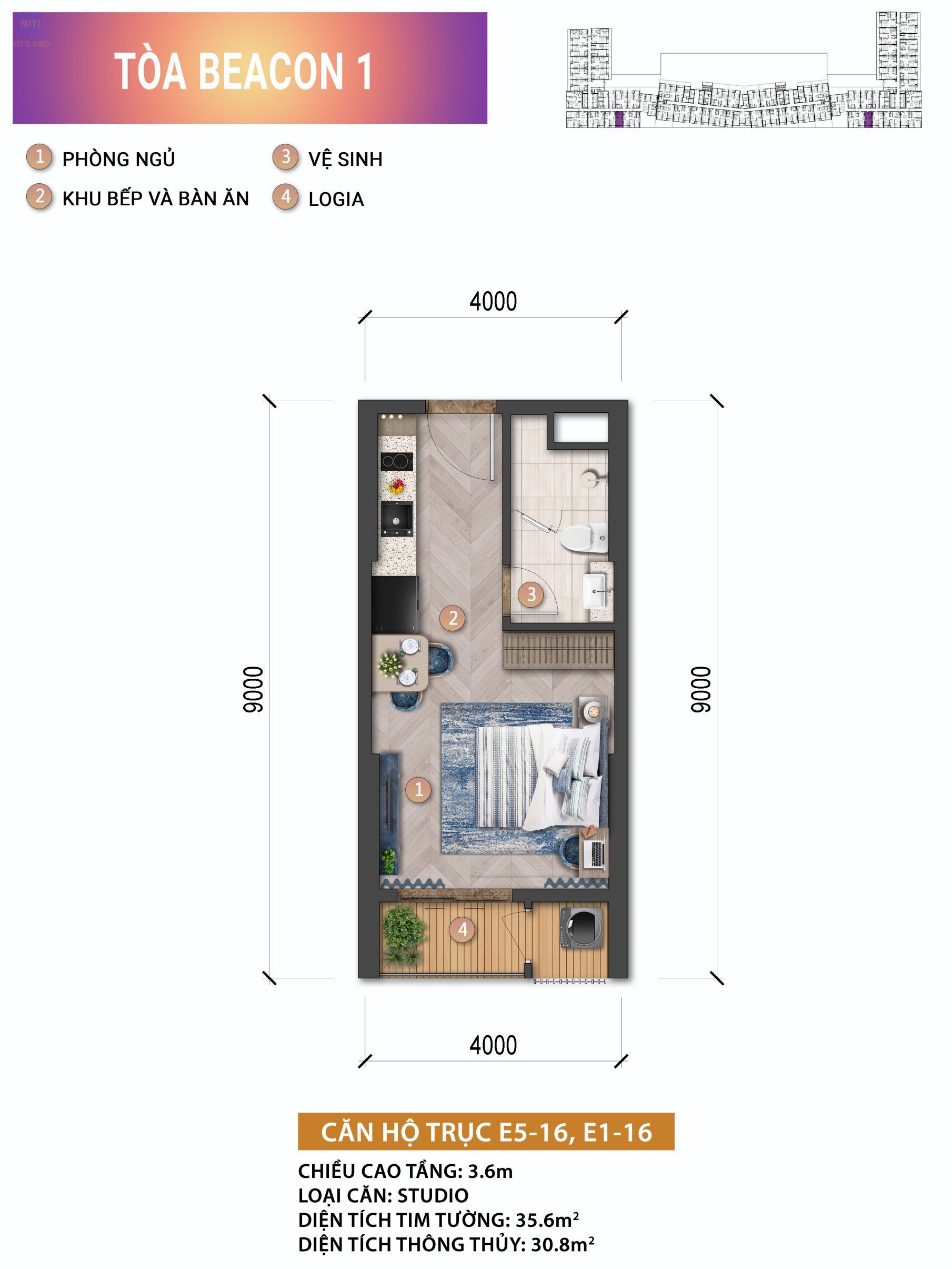 Giá bán căn hộ Beacon Blanca City thiết kế Studio