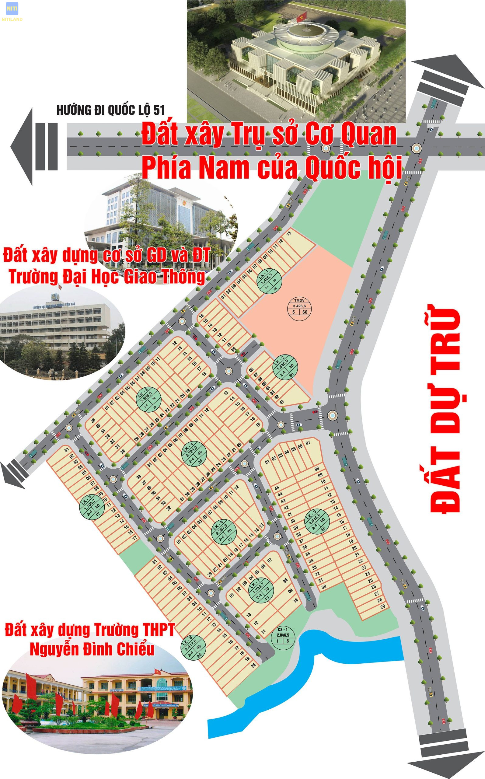 Sơ đồ vị trí chi tiết dự án đất nền Golden Center Point Đồng Nai kết nối Quốc lộ 51 và các vùng phụ cận