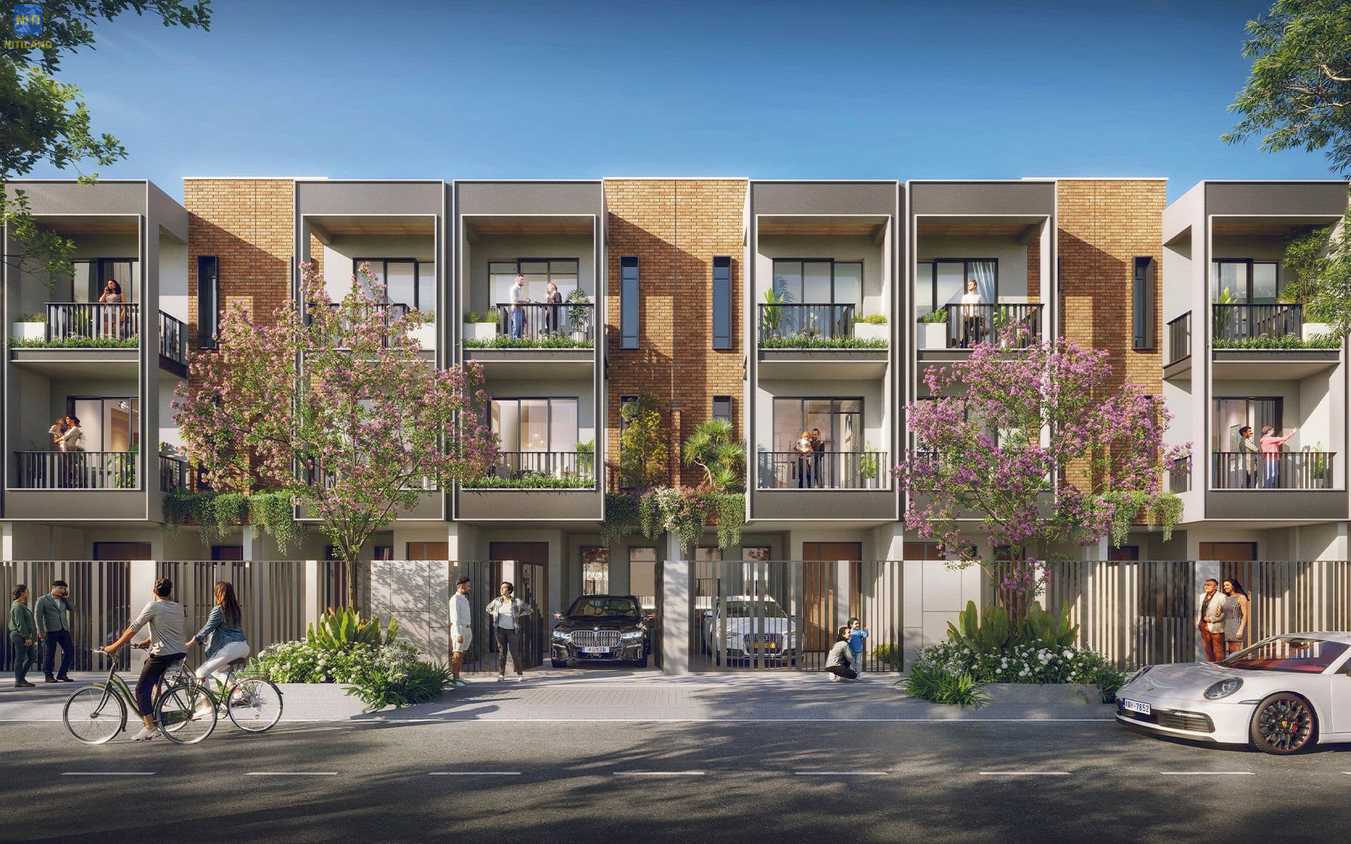 Thiết kế mặt tiền mẫu nhà phố liền kề 3 tầng hiện đại với không gian xanh tại khu đô thị Spring Ville