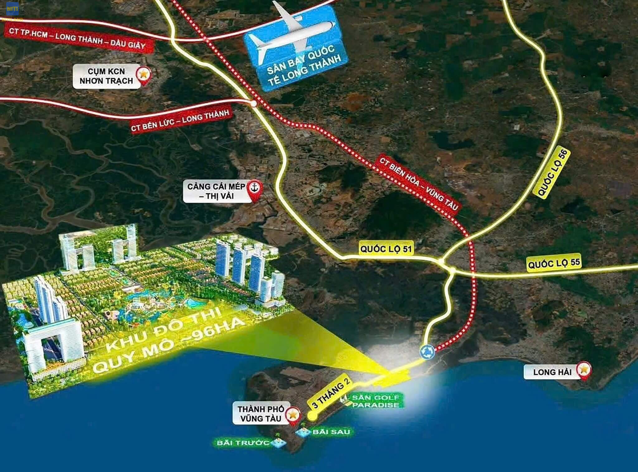 Sơ đồ vị trí dự án Blanca City kết nối với Cao tốc Biên Hòa Vũng Tàu và Quốc lộ 51