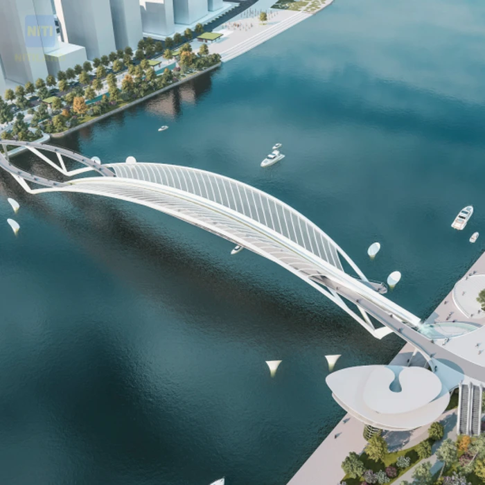 Kiến trúc lá dừa nước cầu đi bộ qua sông Sài Gòn