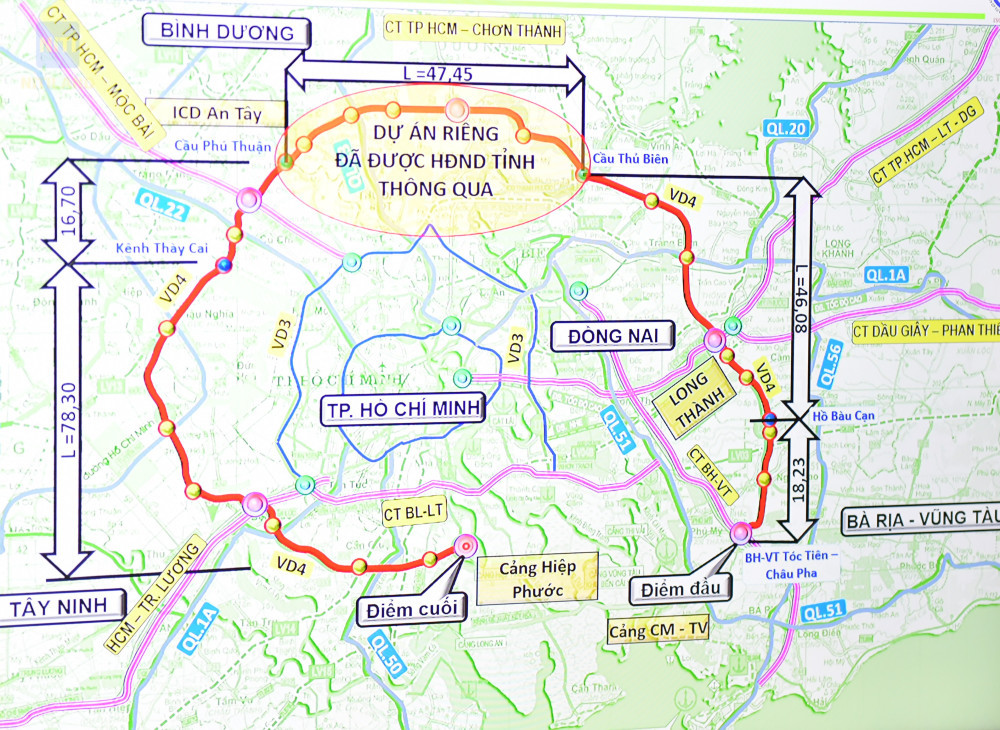 giải phóng mặt bằng Vành đai 4 Thành phố Hồ Chí Minh bản đồ hướng tuyến 207km